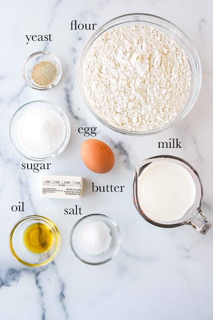 All of the ingredients to make dinner rolls.