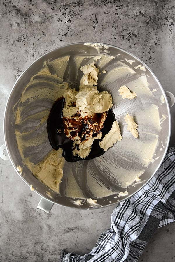 Step three is the butter and sugar creamed together. And the molasses is poured in.