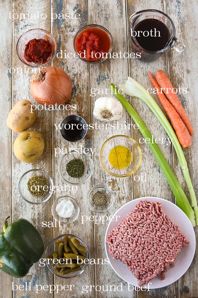 All of the ingredients needed to make this soup.