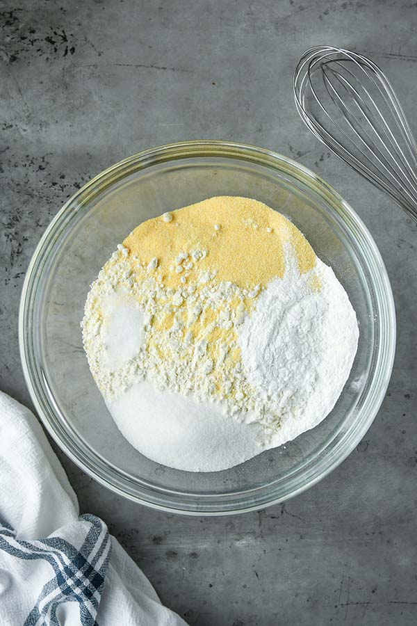 Step one is combining all of the dry ingredients in a large mixing bowl.