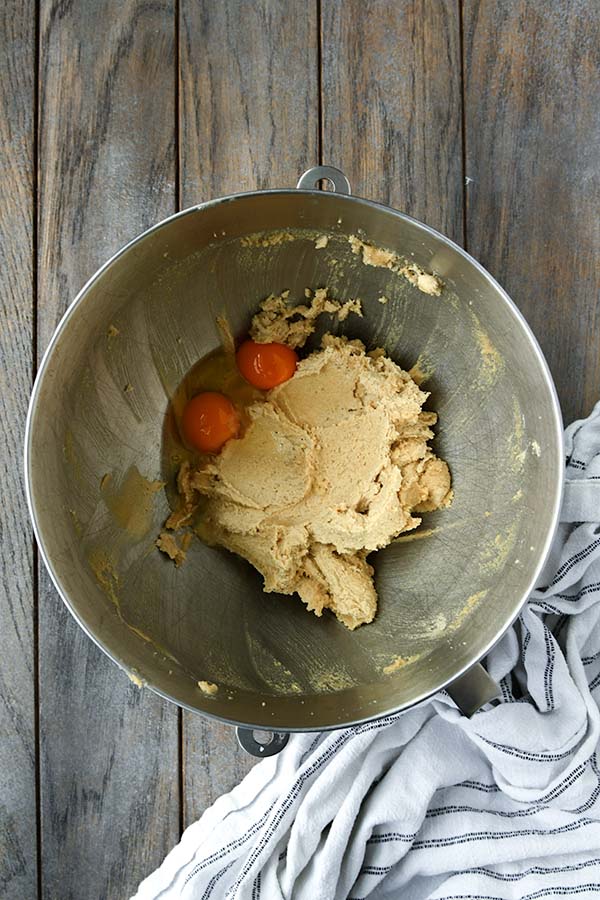 Step three is adding in the eggs.