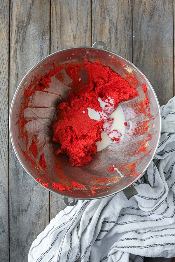 Step five is mixing in the butttermilk and vinegar.