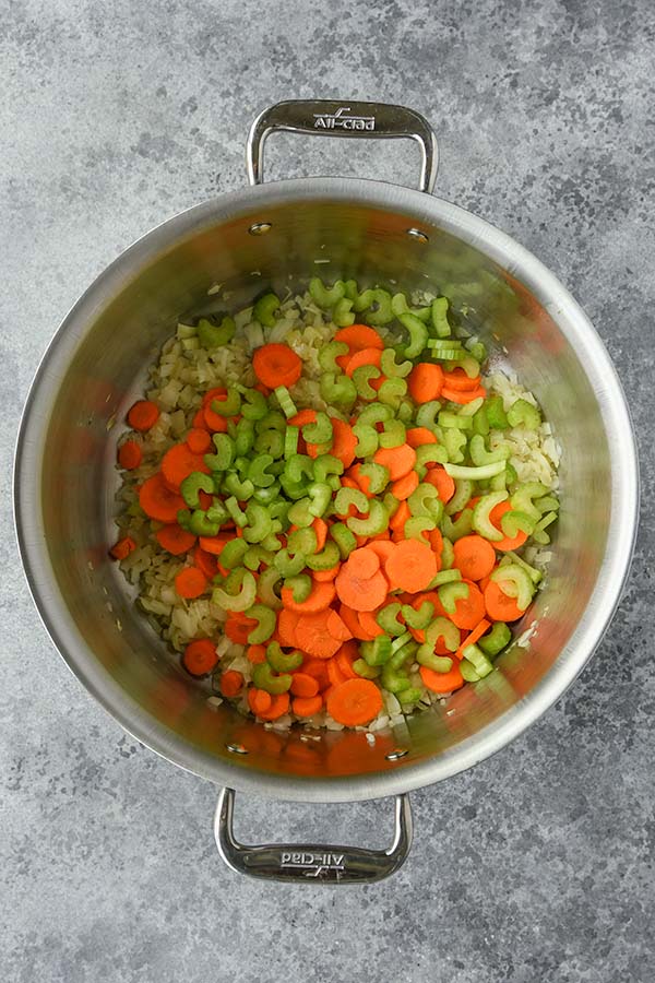 Step three is sauteing the rest of the vegetables.