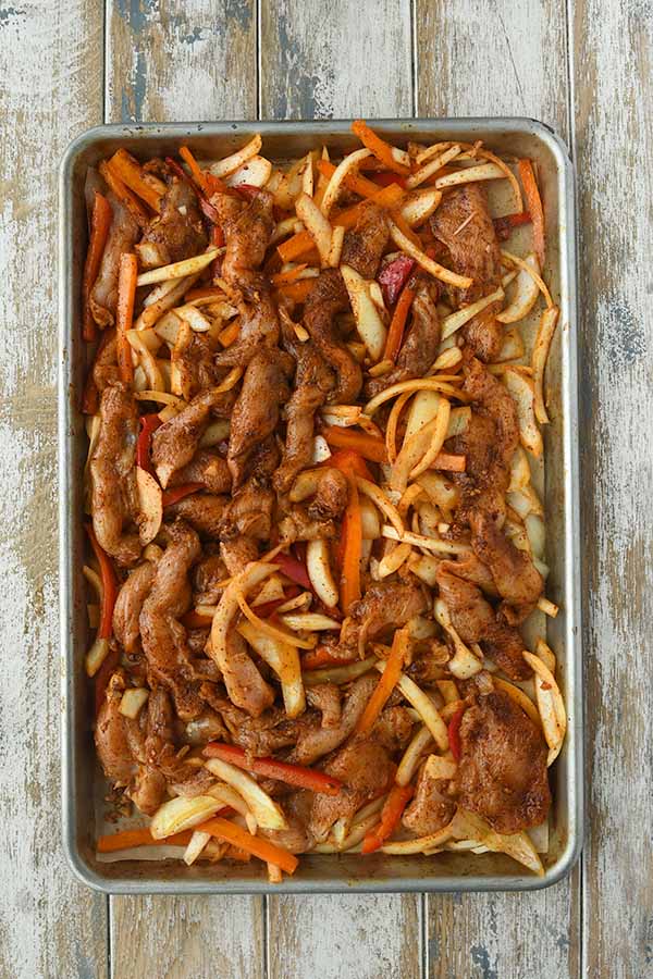 Step five is adding the mix to a sheet pan and bake.