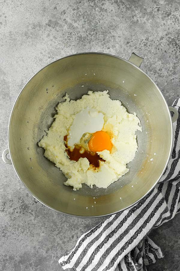 Step two is combining the sugar and butter. Then adding in the vanilla egg, and sugar.