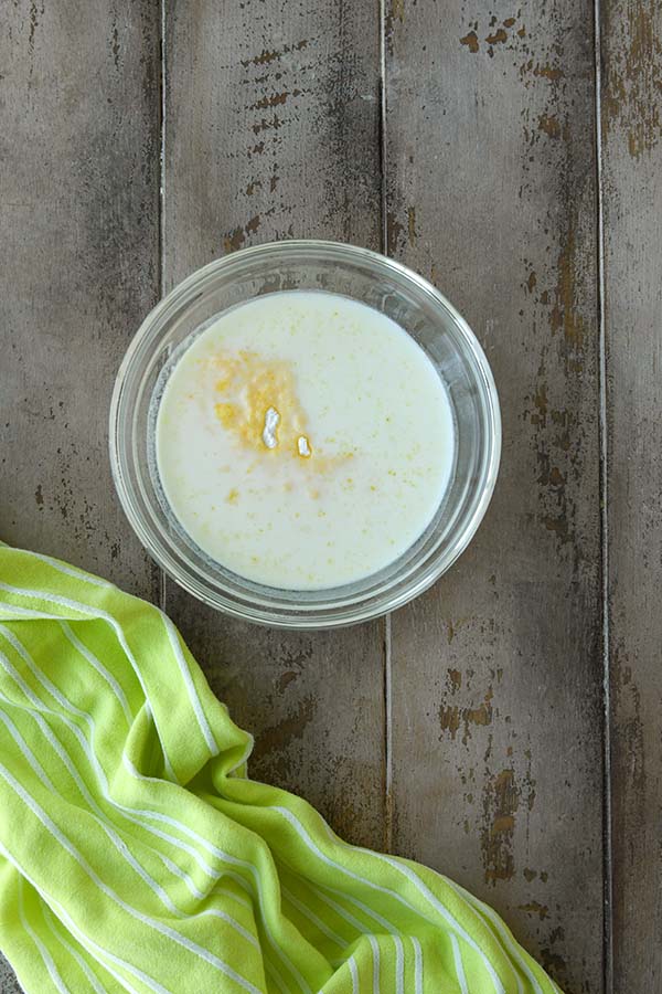 Step three is the vanilla pudding in a small bowl with the milk.