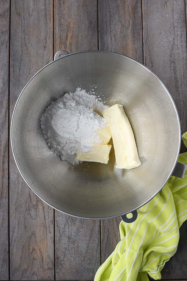 Step two is mixing together the dry ingredients and setting aside. Then creaming together the butter and the powdered sugar.