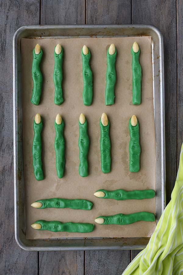 Step seven is the formed finger cookies on a baking sheet.